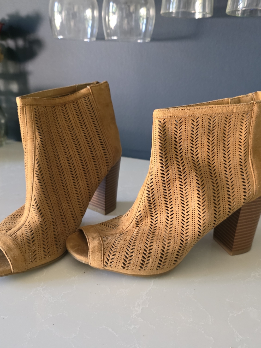 Apt. 9 Tan Perforated Peep-Toe Block Heel Booties